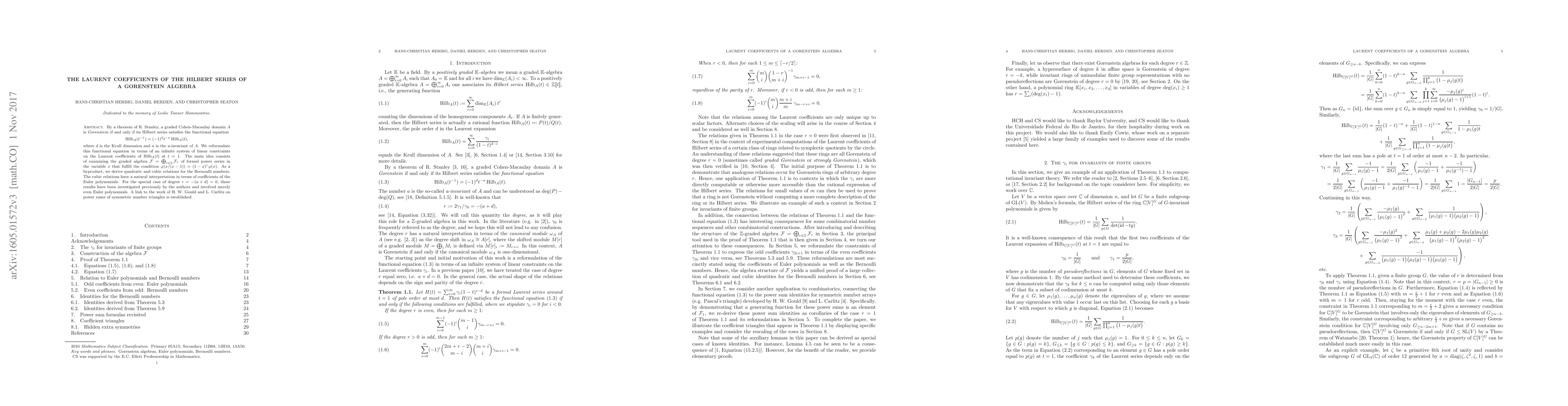 Thumbnail for The Laurent coefficients of the Hilbert series of a Gorenstein algebra