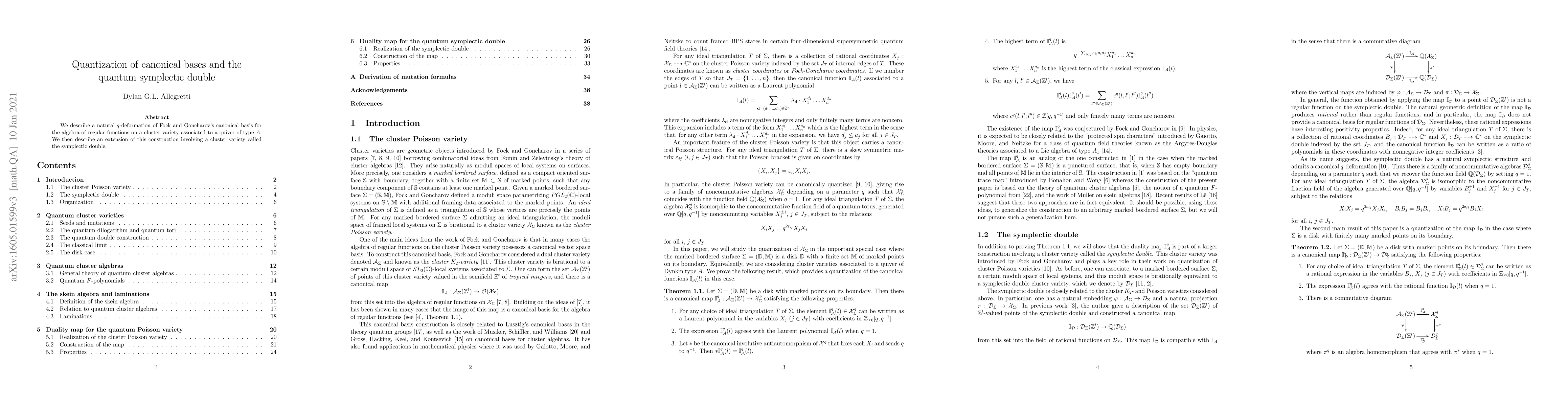 Thumbnail for Quantization of canonical bases and the quantum symplectic double