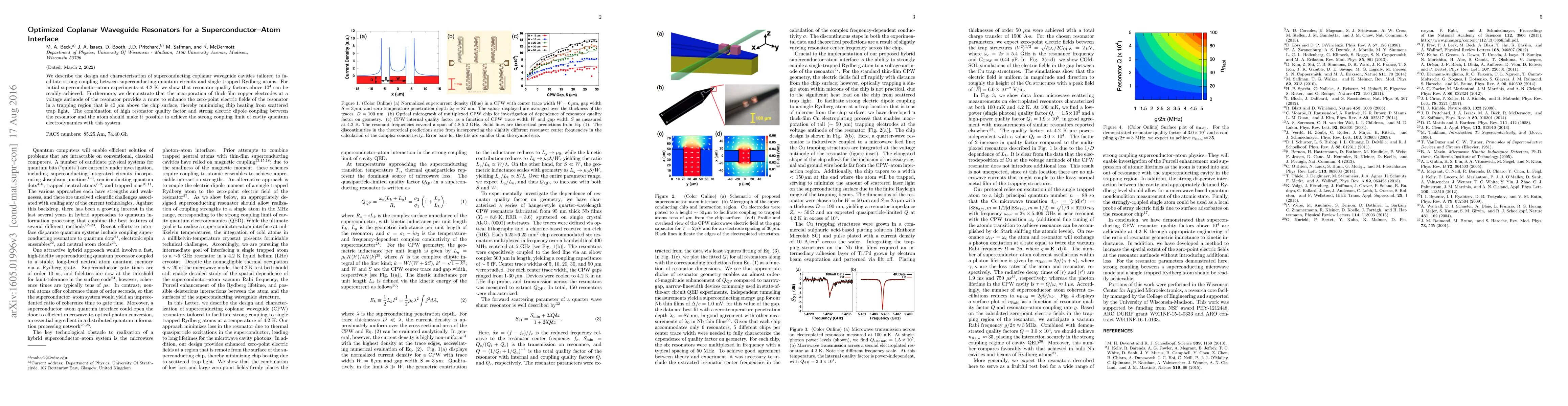 Thumbnail for Optimized Coplanar Waveguide Resonators for a Superconductor-Atom
  Interface