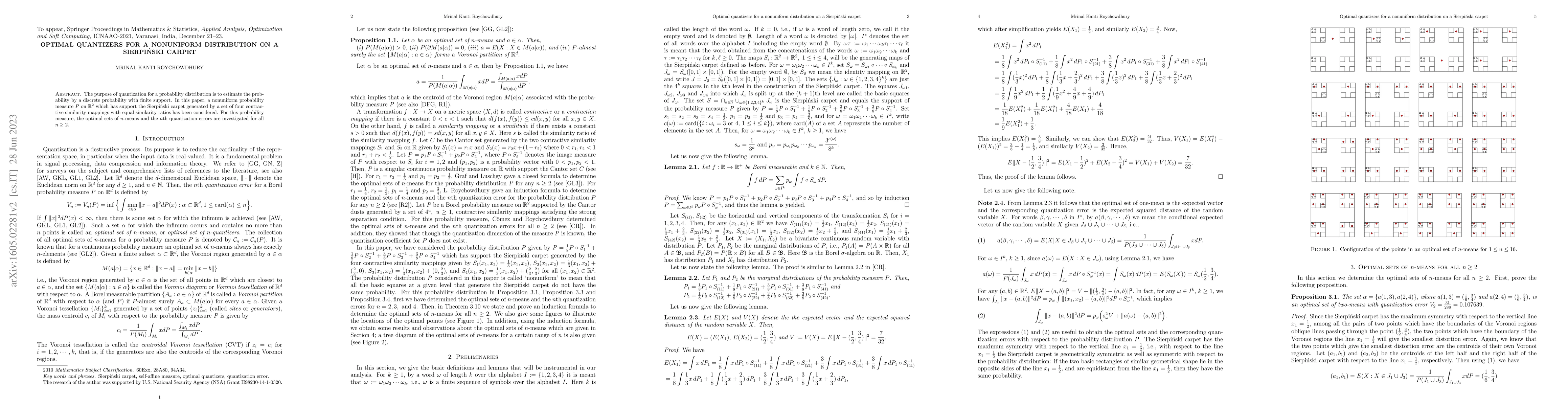 Thumbnail for Optimal quantizers for a nonuniform distribution on a Sierpinski carpet