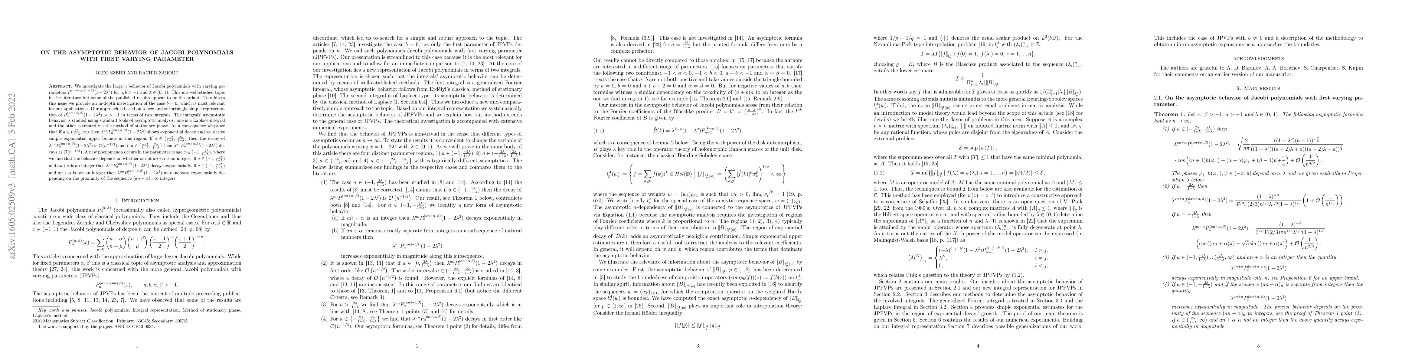 Thumbnail for On the asymptotic behavior of Jacobi polynomials with first varying
  parameter