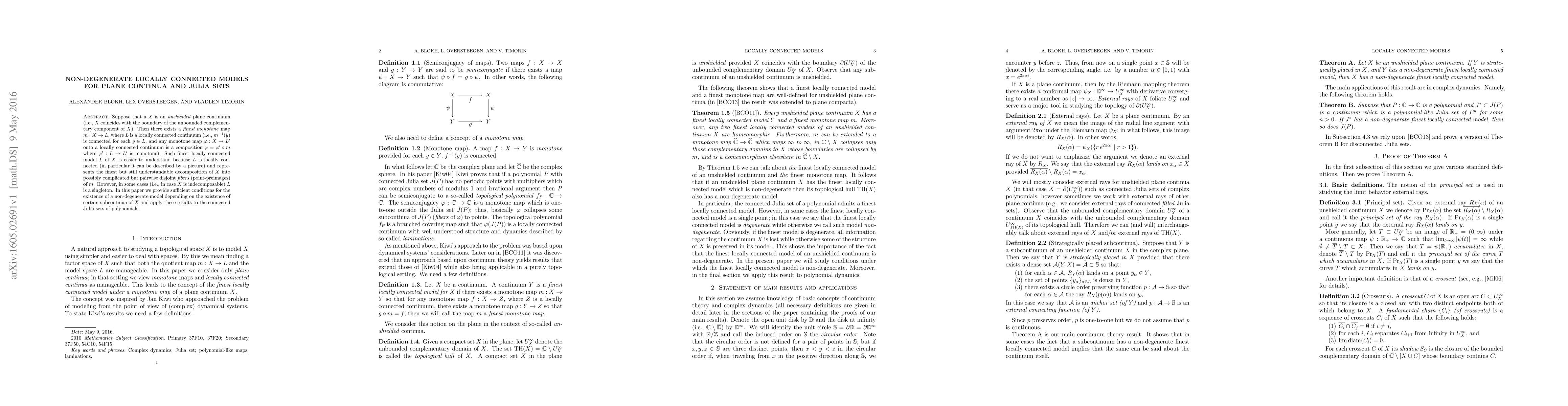 Thumbnail for Non-degenerate locally connected models for plane continua and Julia
  sets