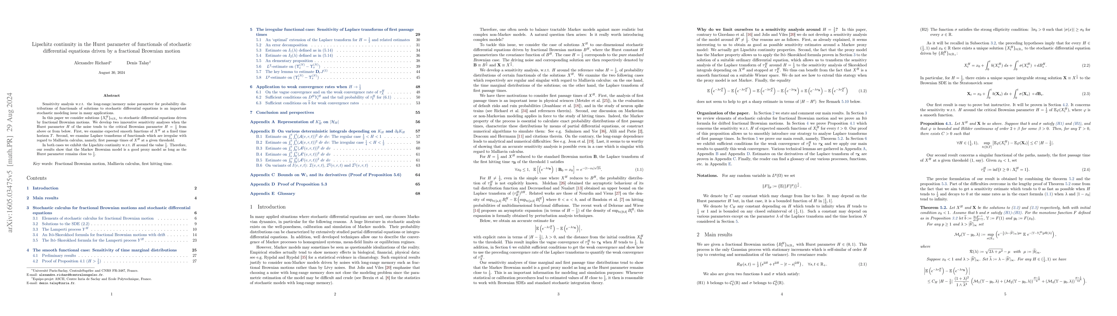 Thumbnail for Lipschitz continuity in the Hurst parameter of functionals of stochastic
  differential equations driven by a fractional Brownian motion