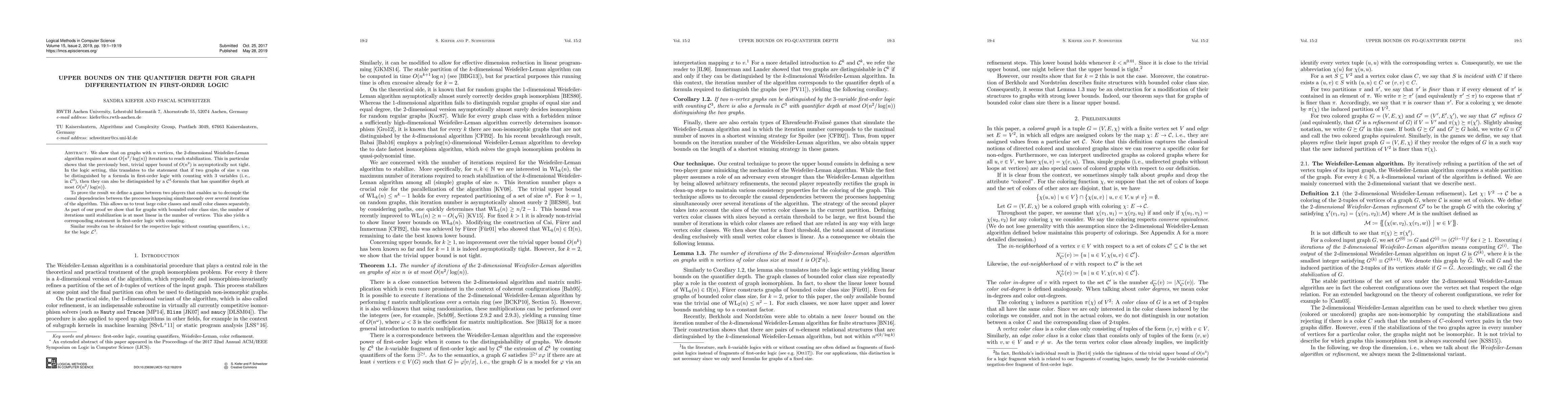 Thumbnail for Upper Bounds on the Quantifier Depth for Graph Differentiation in
  First-Order Logic