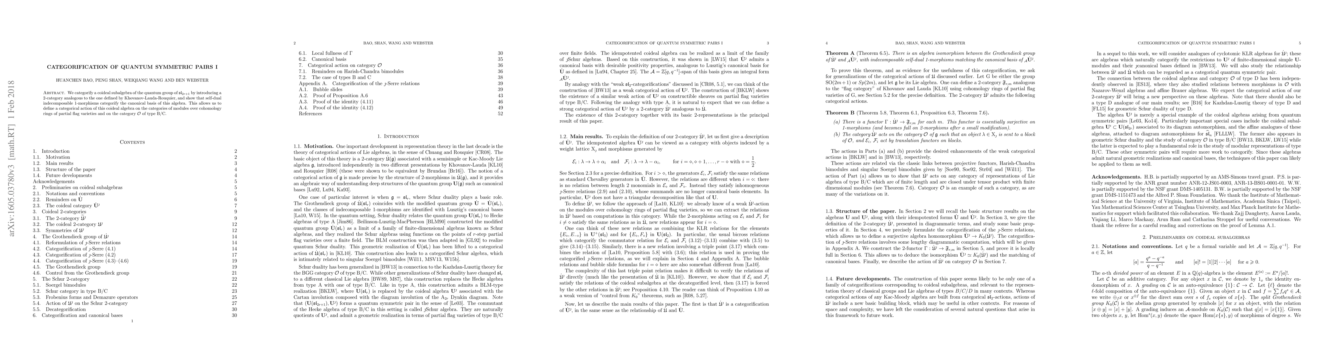Thumbnail for Categorification of quantum symmetric pairs I
