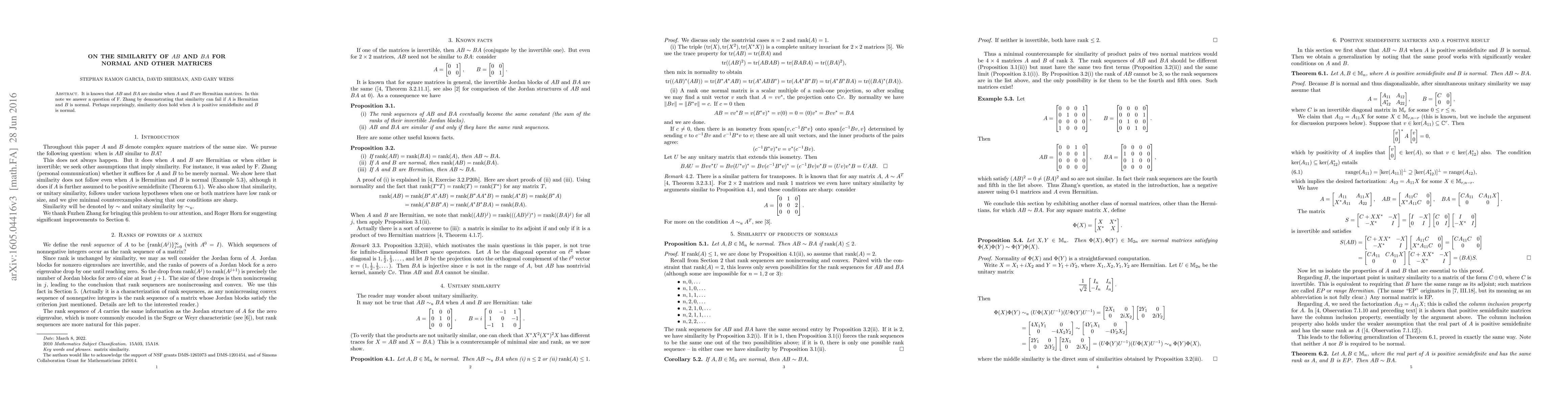 Thumbnail for On the similarity of AB and BA for normal and other matrices