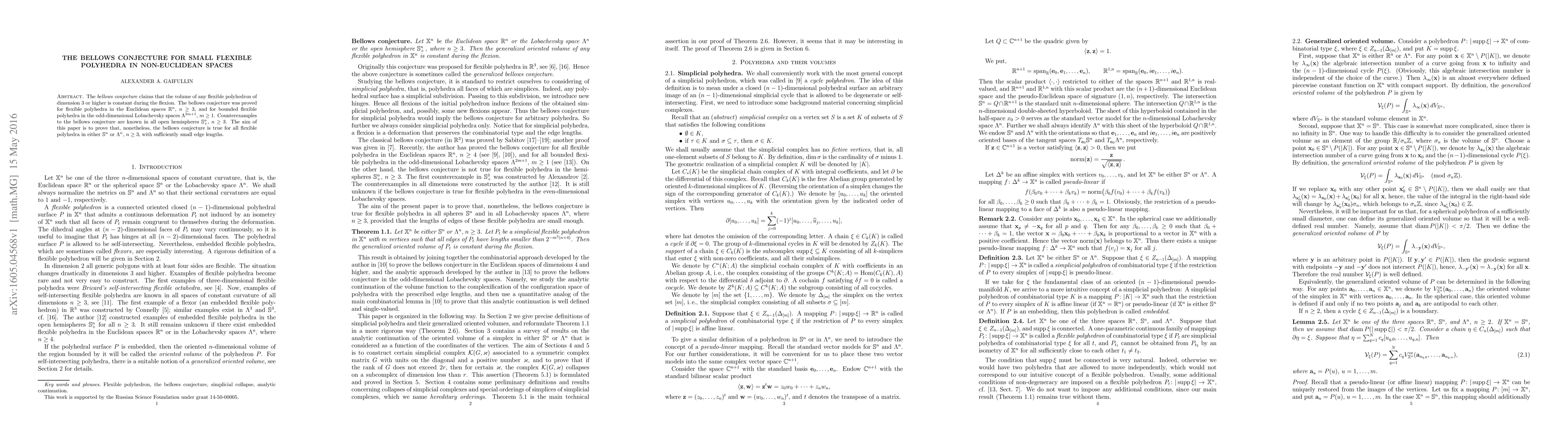 Thumbnail for The bellows conjecture for small flexible polyhedra in non-Euclidean
  spaces