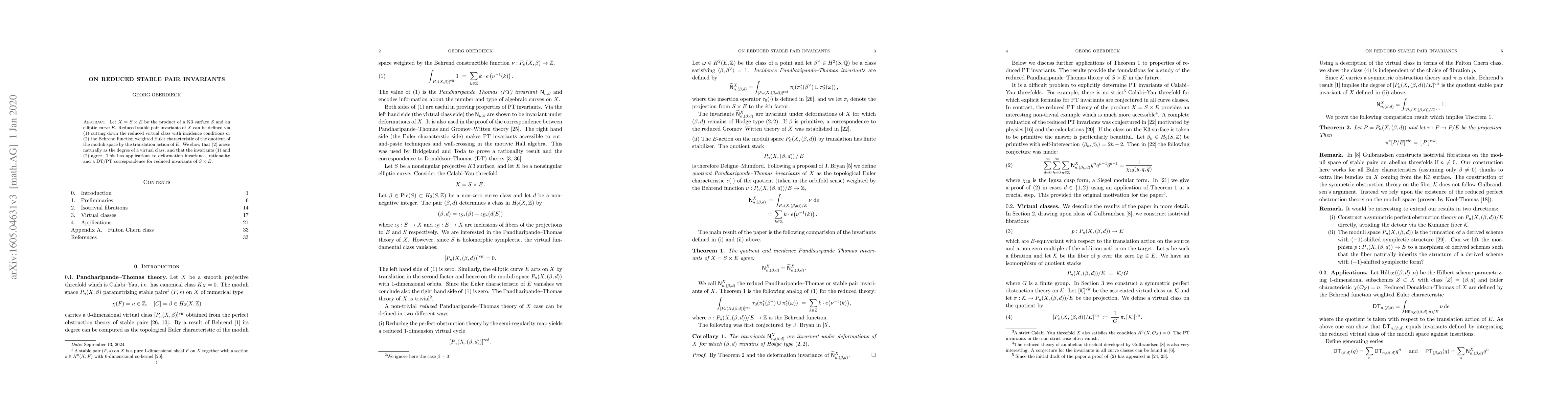 Thumbnail for On reduced stable pair invariants