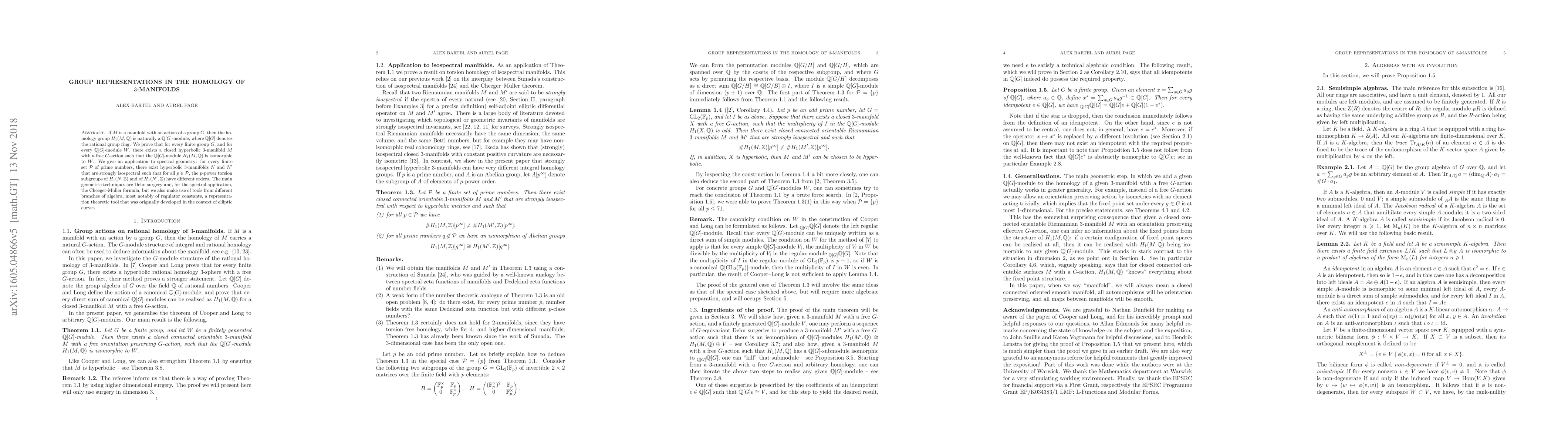 Thumbnail for Group representations in the homology of 3-manifolds
