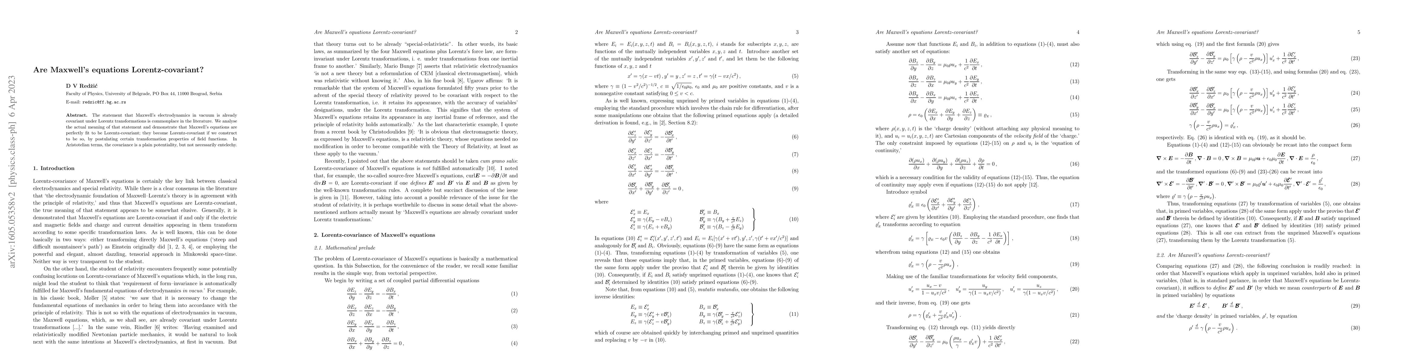 Thumbnail for Are Maxwell's equations Lorentz-covariant?