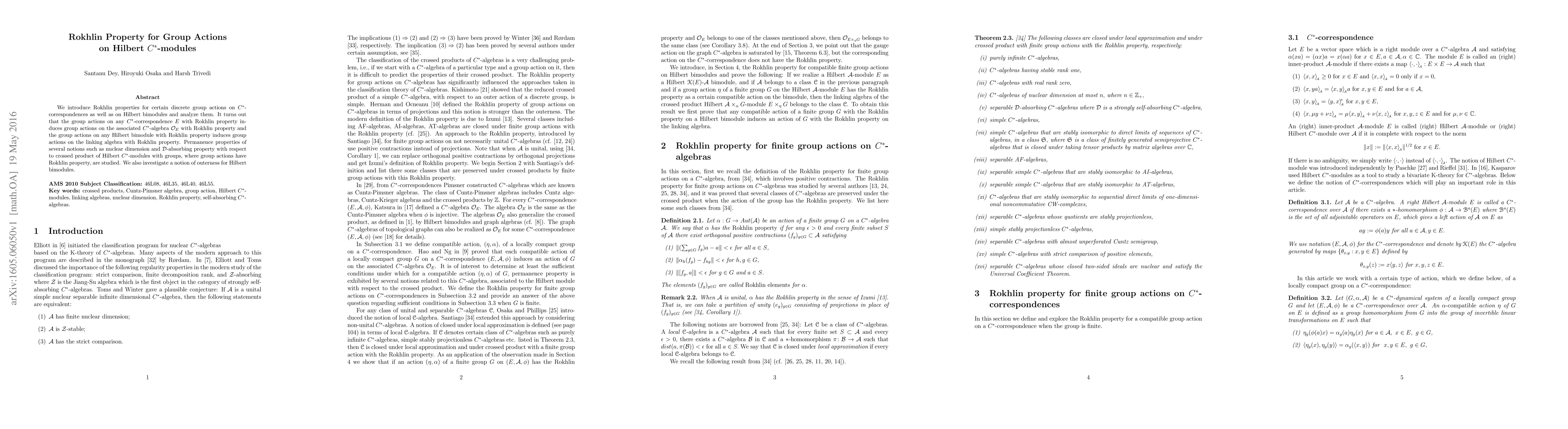 Thumbnail for Rokhlin Property for Group Actions on Hilbert $C^*$-modules