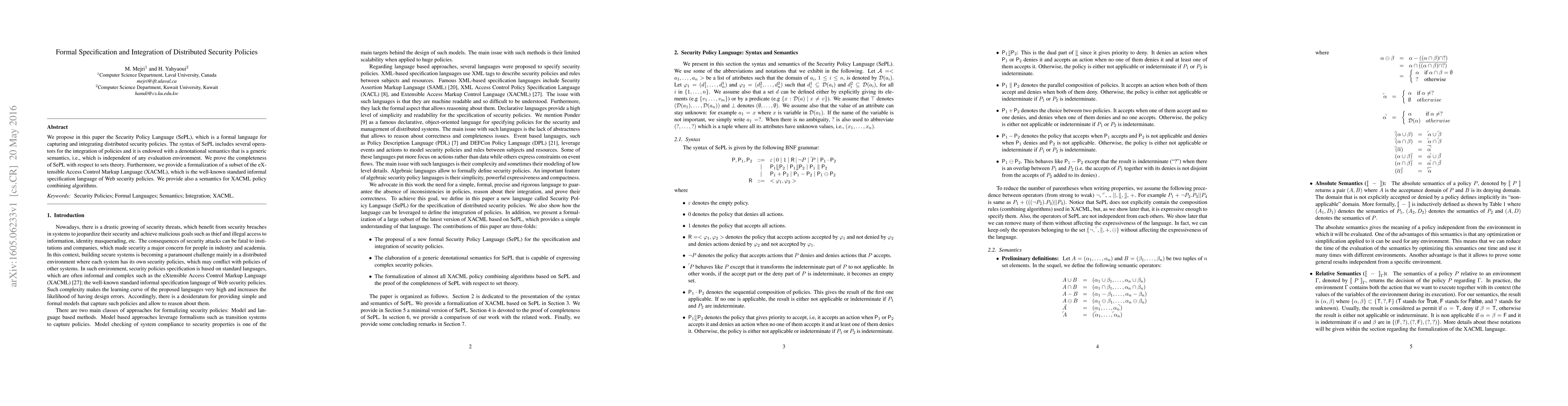 Thumbnail for Formal Specification and Integration of Distributed Security Policies