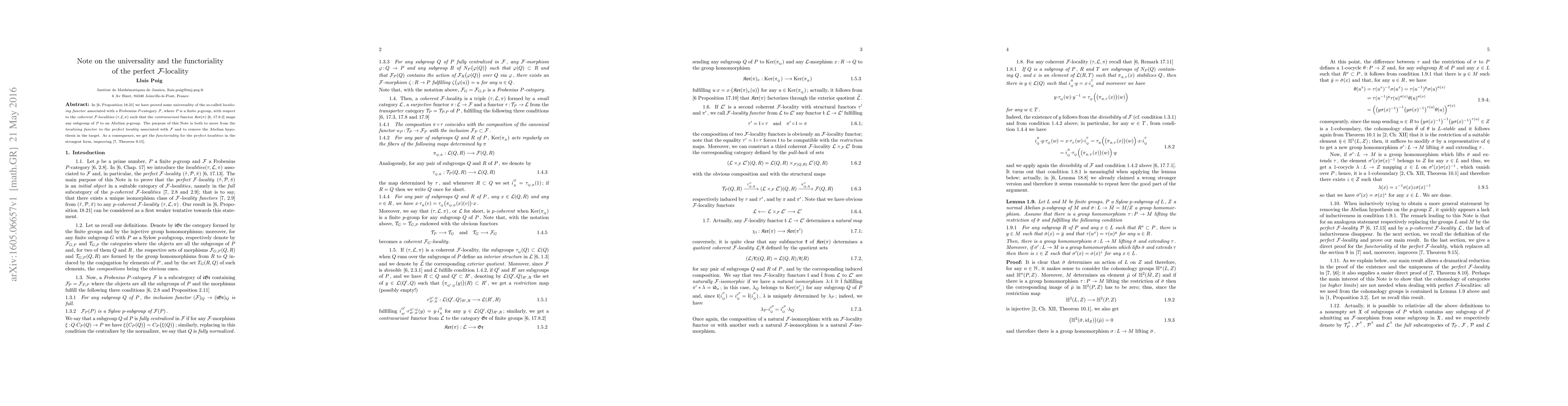 Thumbnail for Note on the universality and the functoriality of the perfect F-locality
