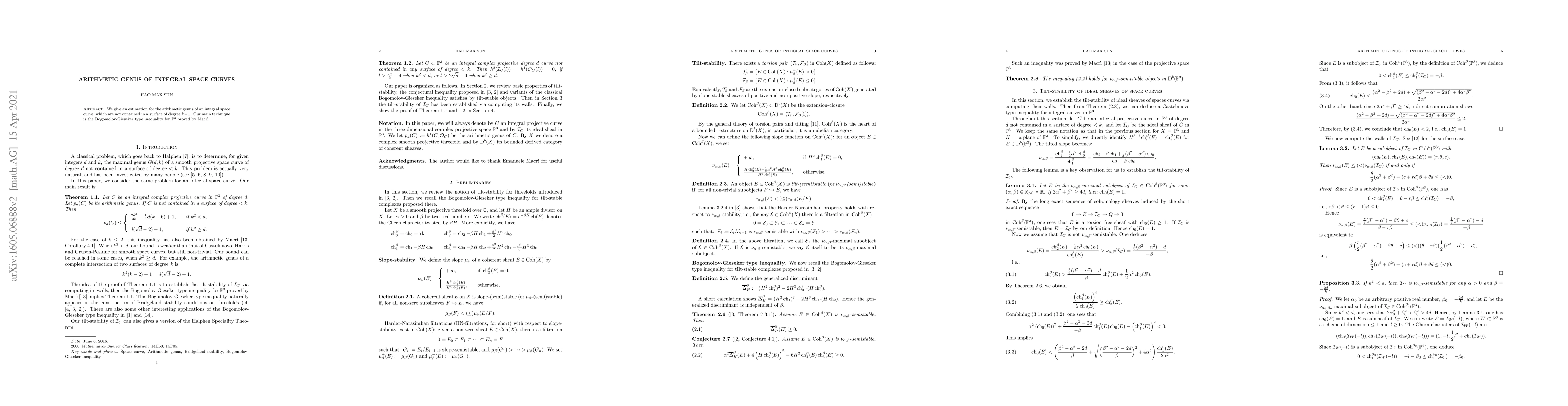 Thumbnail for Arithmetic genus of integral space curves