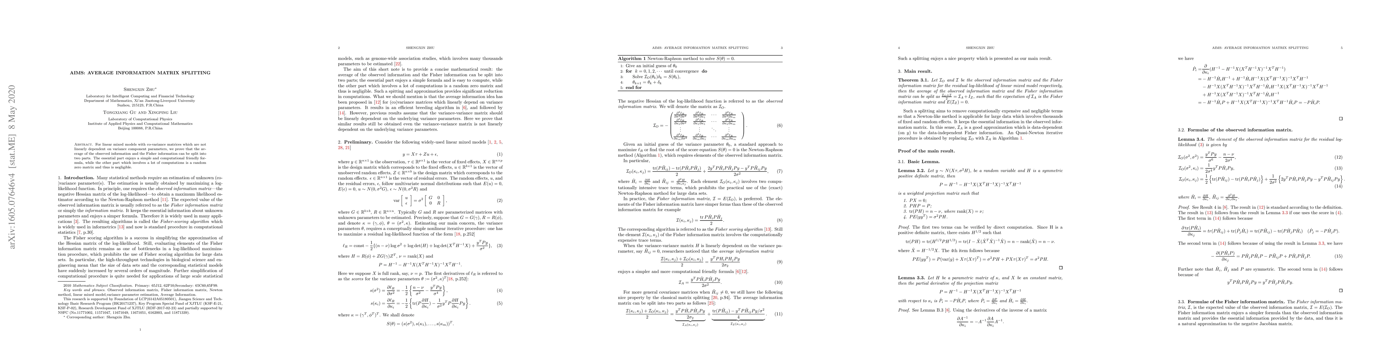Thumbnail for AIMS:Average Information Matrix Splitting