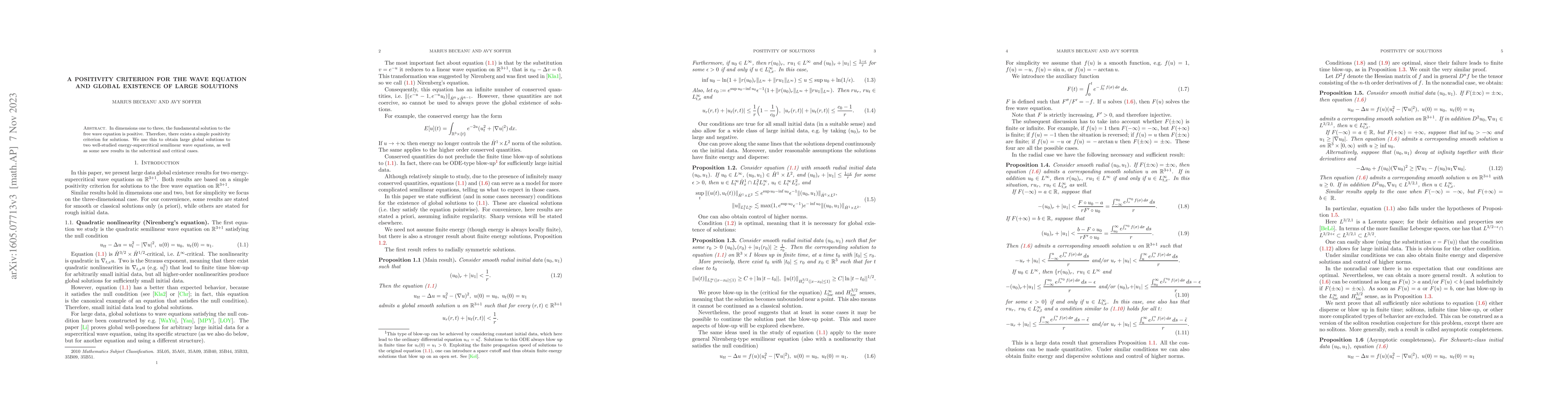 Thumbnail for A Positivity Criterion for the Wave Equation and Global Existence of
  Large Solutions