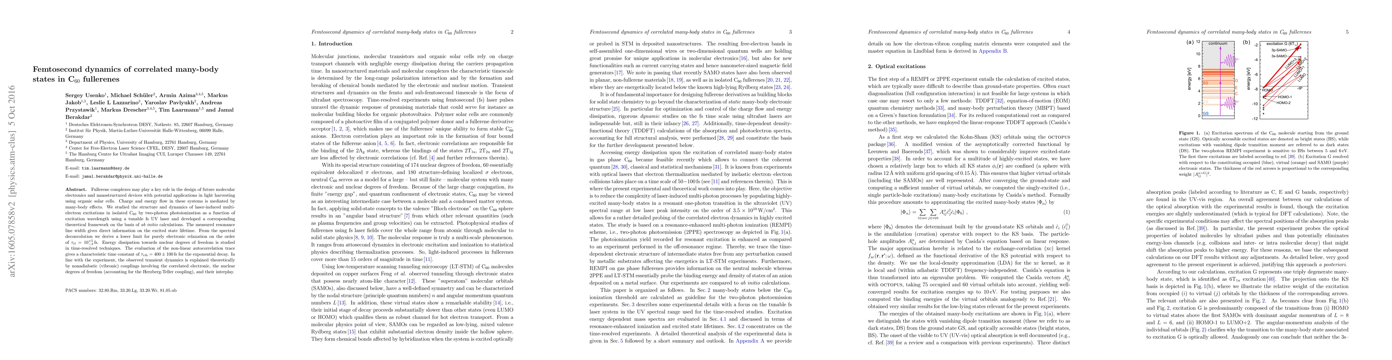 Thumbnail for Femtosecond dynamics of correlated many-body states in C$_{60}$
  fullerenes