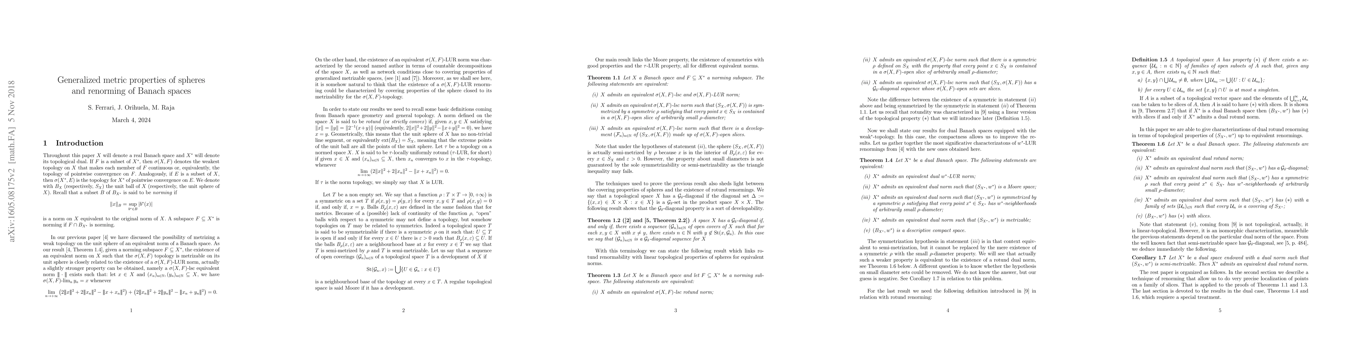Thumbnail for Generalized metric properties of spheres and renorming of normed spaces