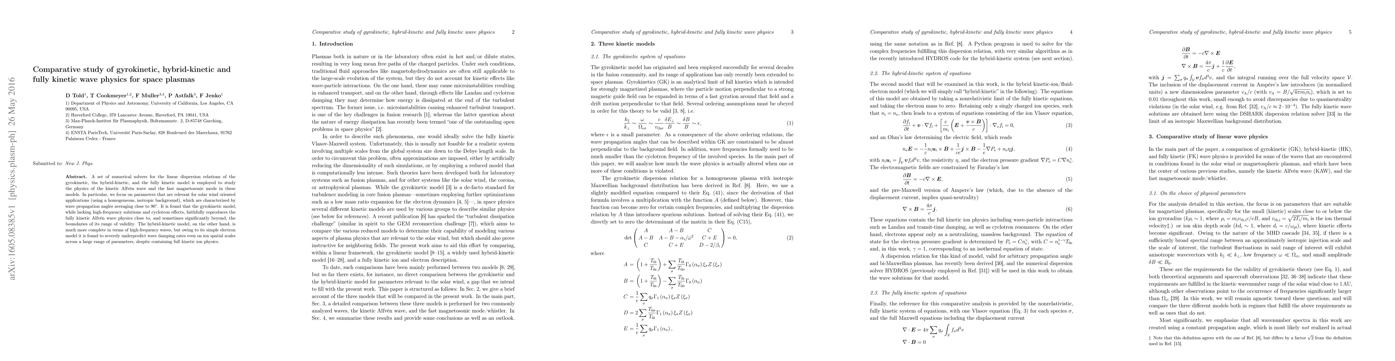 Thumbnail for Comparative study of gyrokinetic, hybrid-kinetic and fully kinetic wave
  physics for space plasmas