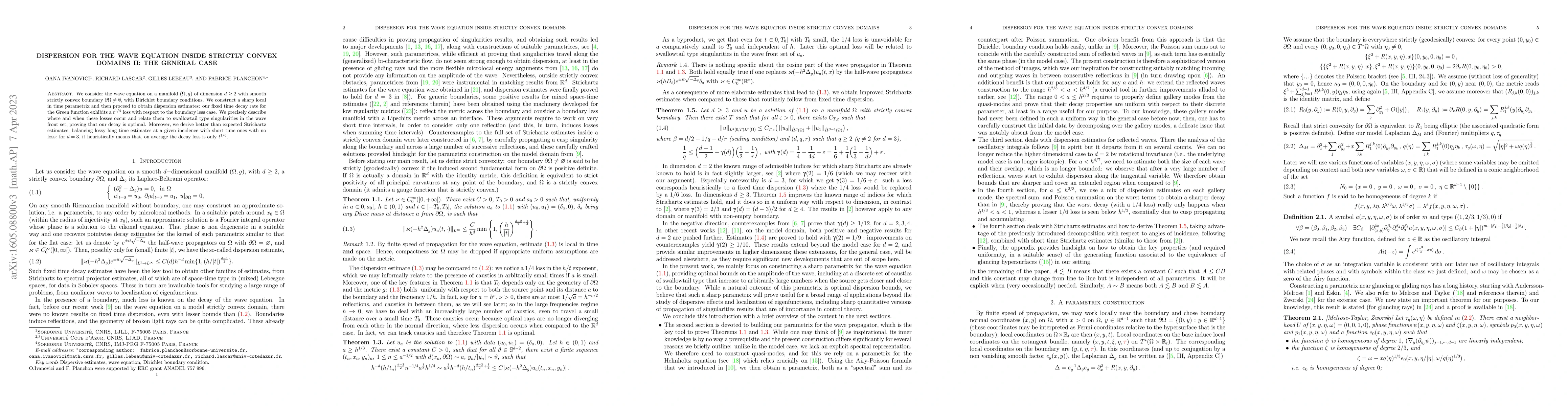 Thumbnail for Dispersion for the wave equation inside strictly convex domains II: the
  general case