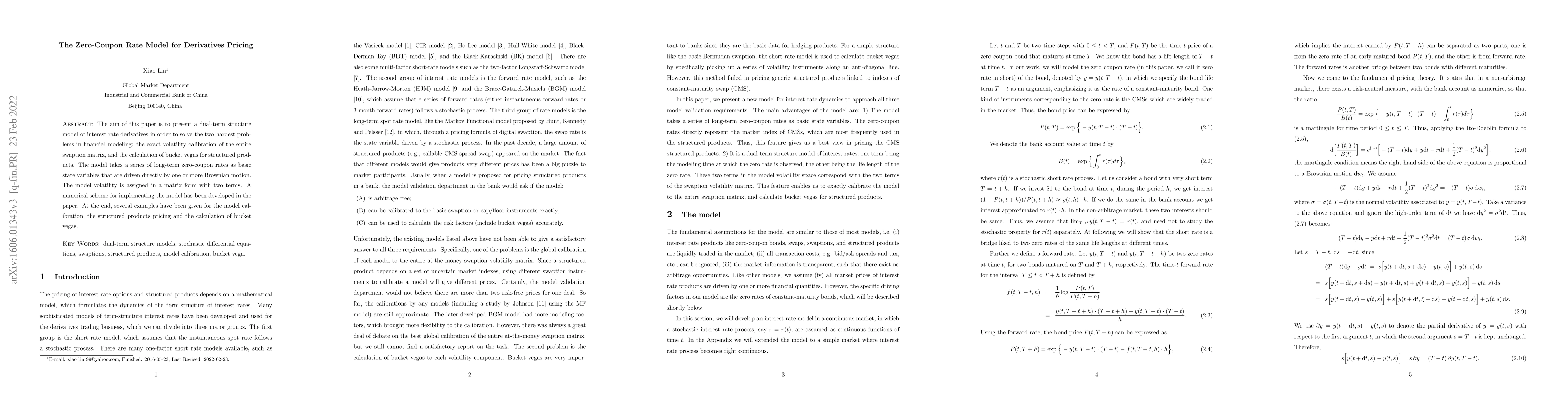 Thumbnail for The Zero-Coupon Rate Model for Derivatives Pricing