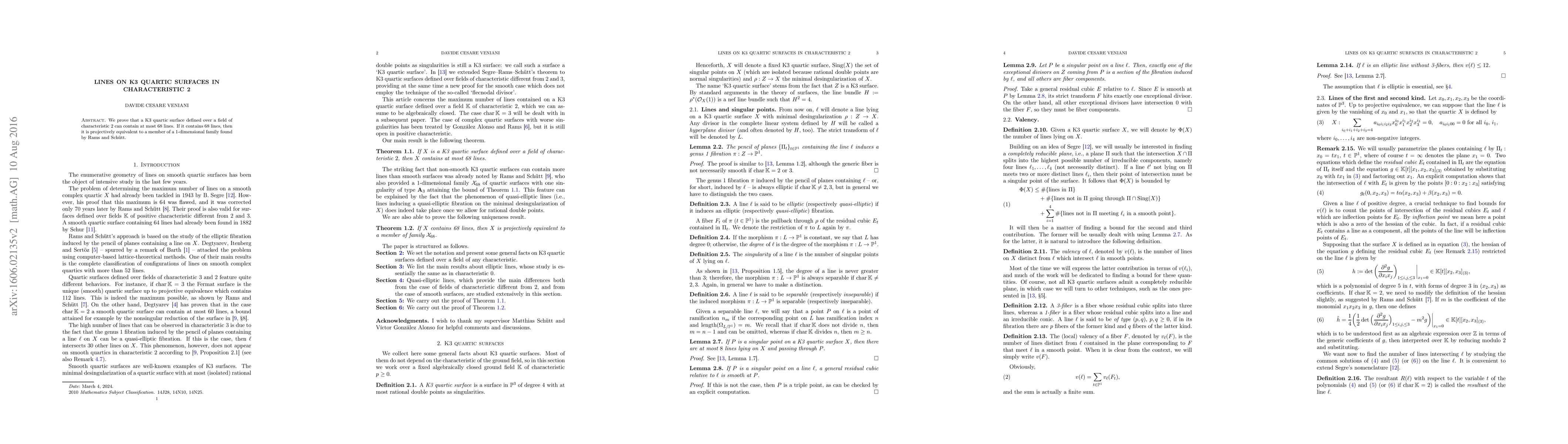 Thumbnail for Lines on K3 quartic surfaces in characteristic 2