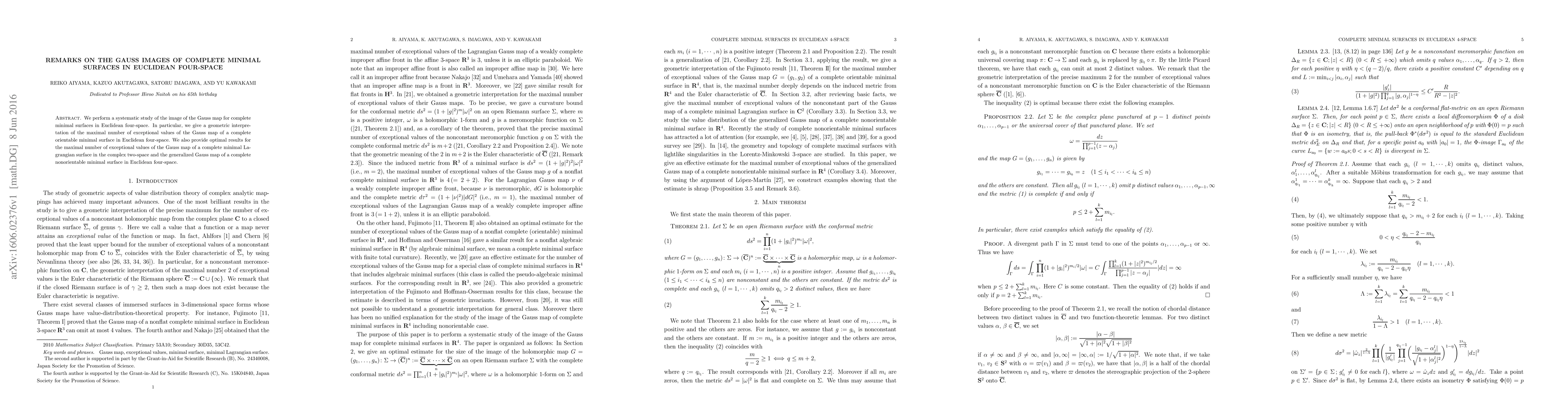 Thumbnail for Remarks on the Gauss images of complete minimal surfaces in Euclidean
  four-space