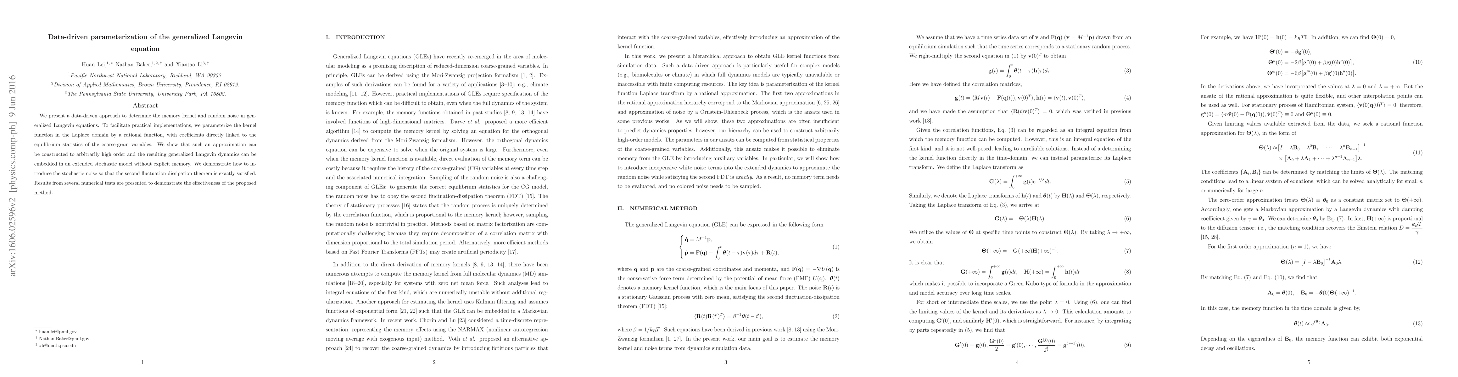 Thumbnail for Data-driven parameterization of the generalized Langevin equation