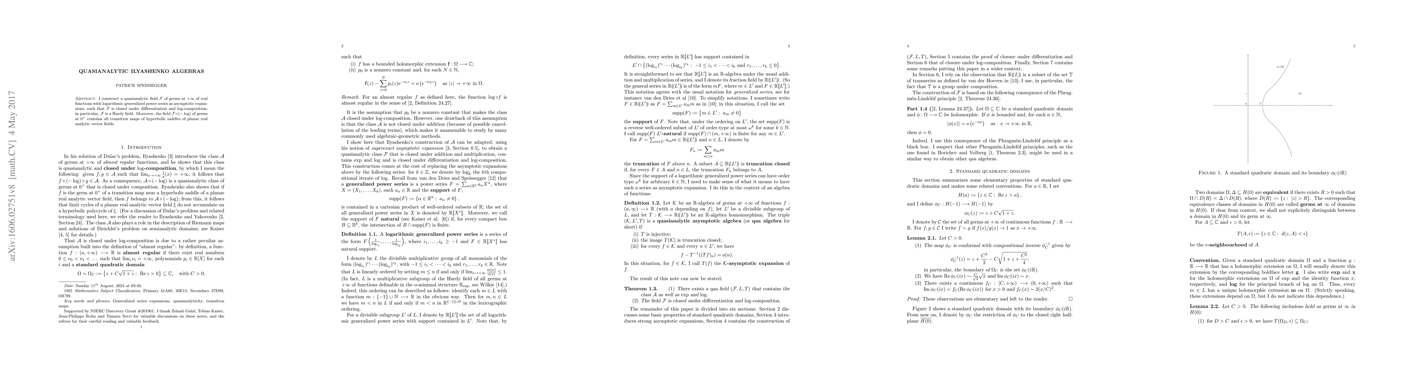 Thumbnail for Quasianalytic Ilyashenko algebras