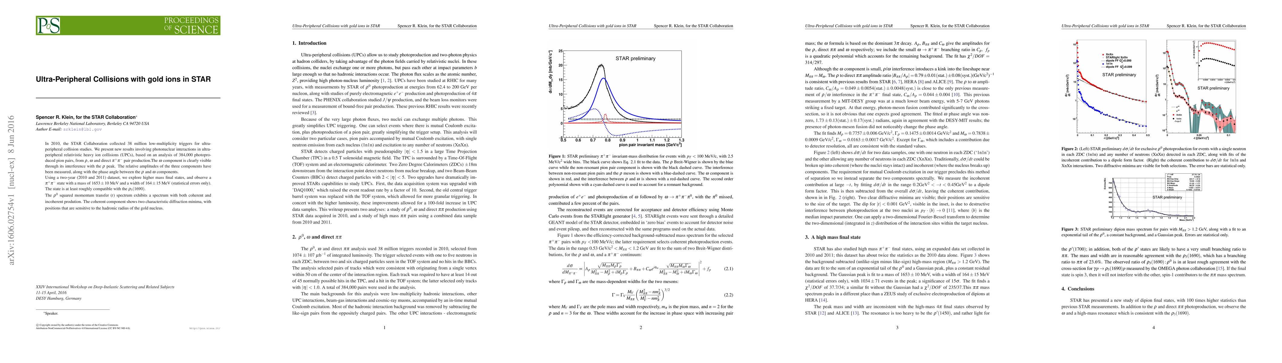 Thumbnail for Ultra-Peripheral Collisions with gold ions in STAR