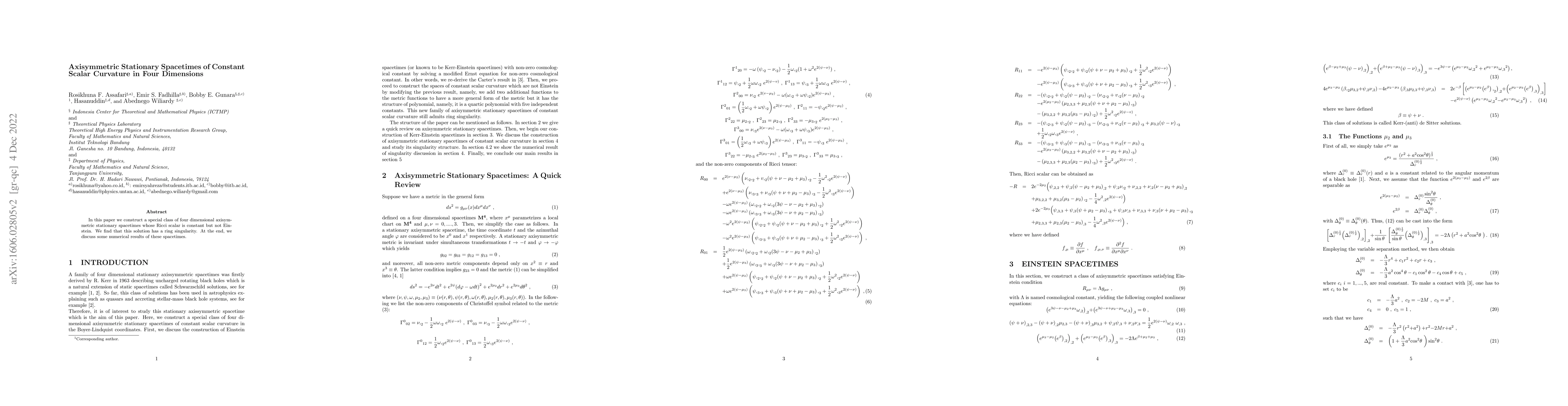 Thumbnail for Axisymmetric Stationary Spacetimes of Constant Scalar Curvature in Four
  Dimensions