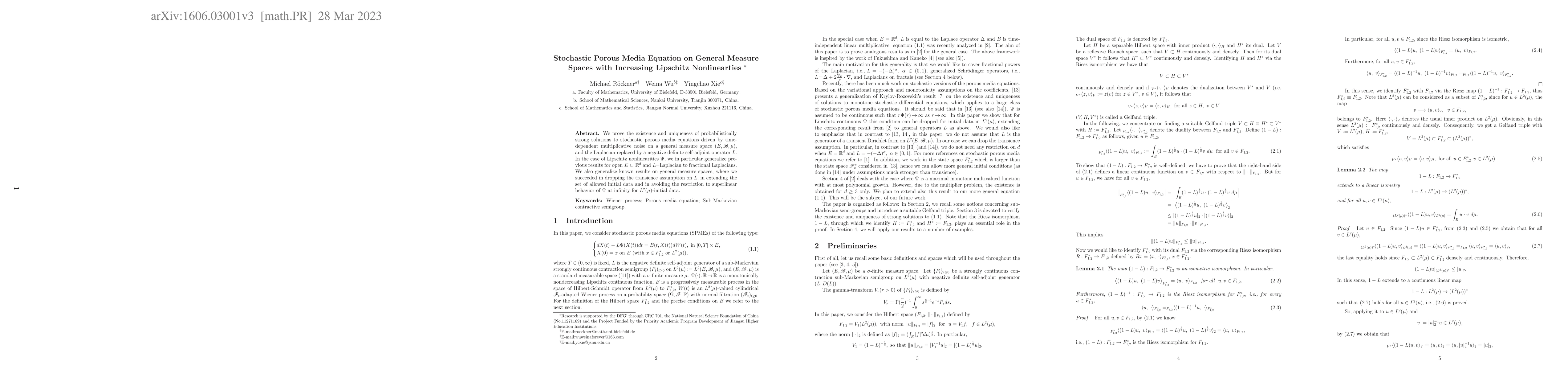 Thumbnail for Stochastic Porous Media Equation on General Measure Spaces with
  Increasing Lipschitz Nonlinearties