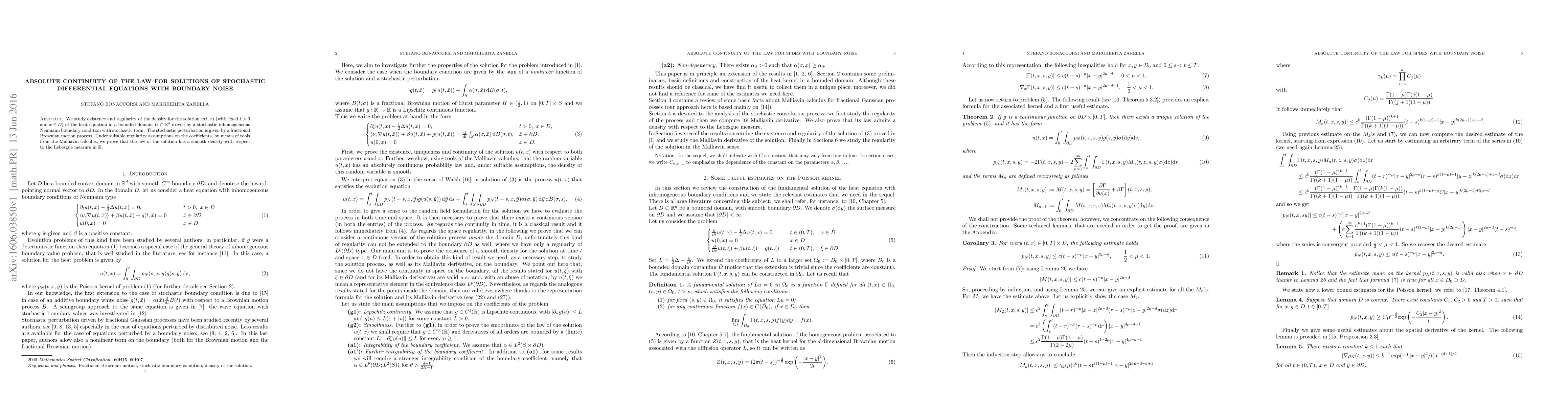 Thumbnail for Absolute continuity of the law for solutions of stochastic differential
  equations with boundary noise