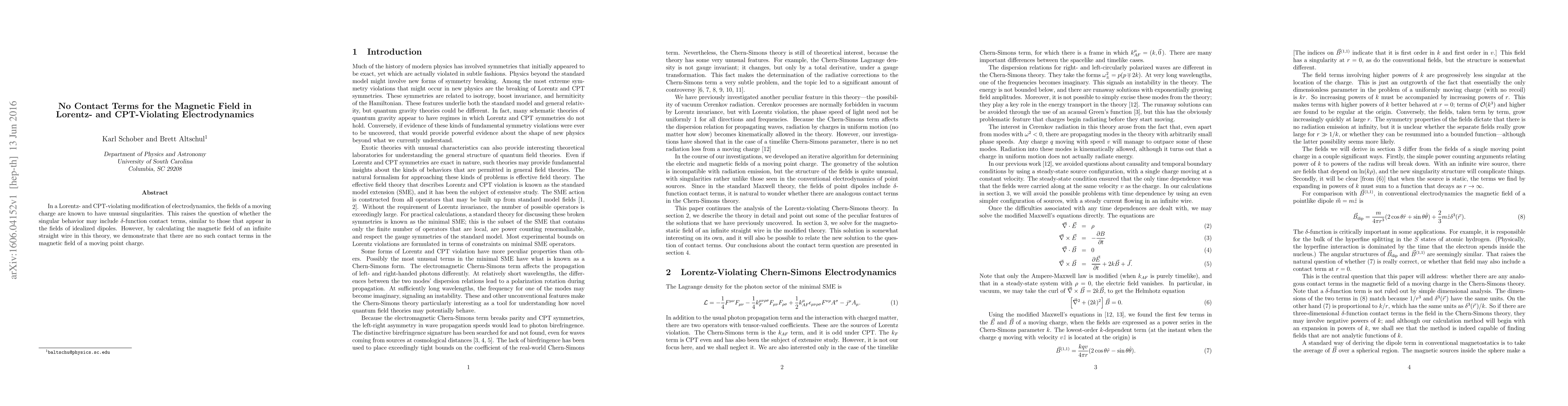 Thumbnail for No Contact Terms for the Magnetic Field in Lorentz- and CPT-Violating
  Electrodynamics