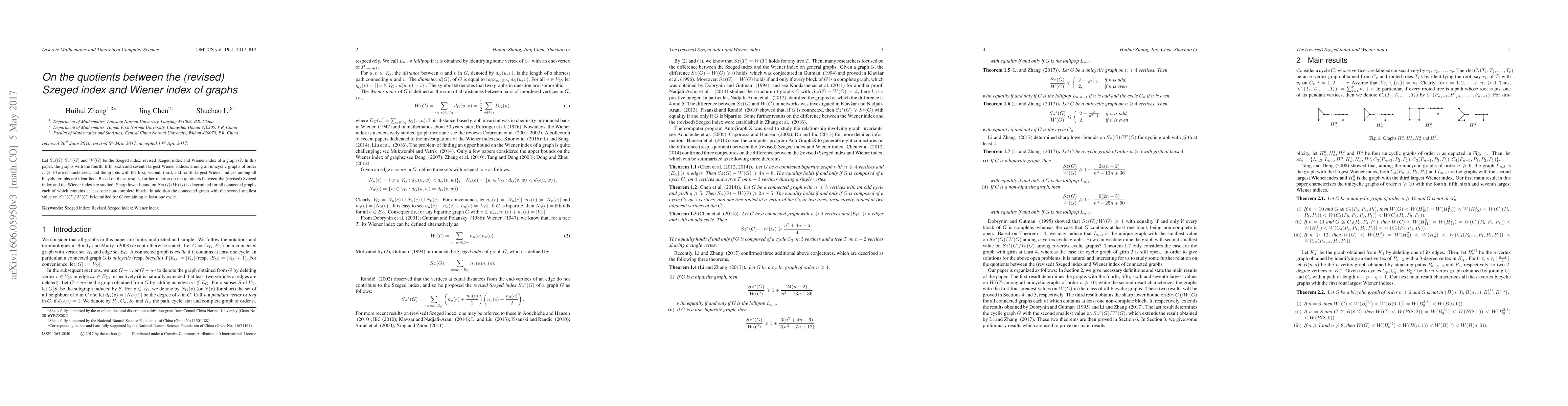 Thumbnail for The quotients between the (revised) Szeged index and Wiener index of
  graphs