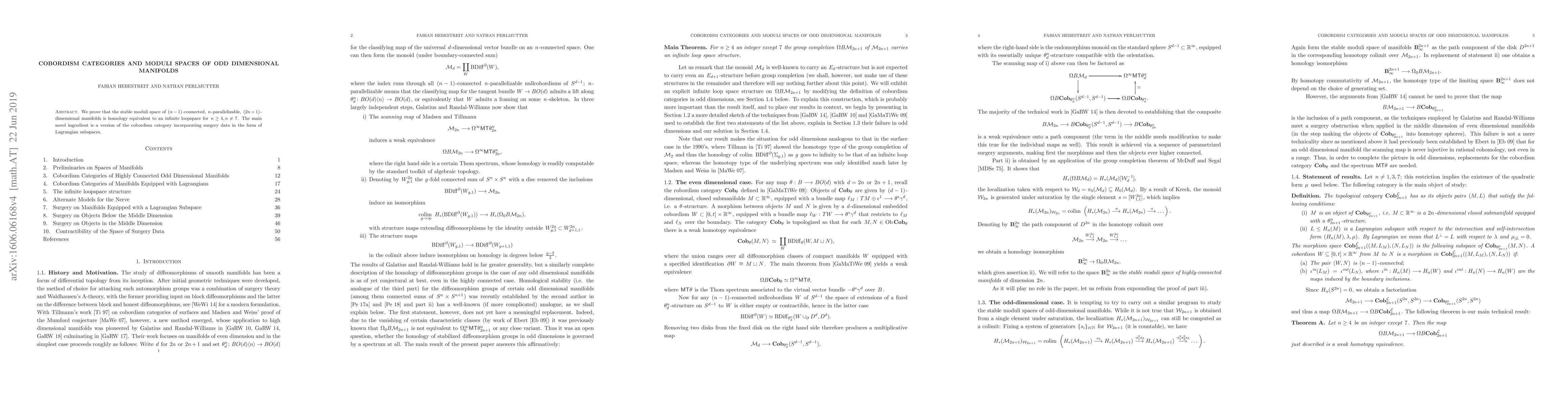 Thumbnail for Cobordism categories and moduli spaces of odd dimensional manifolds