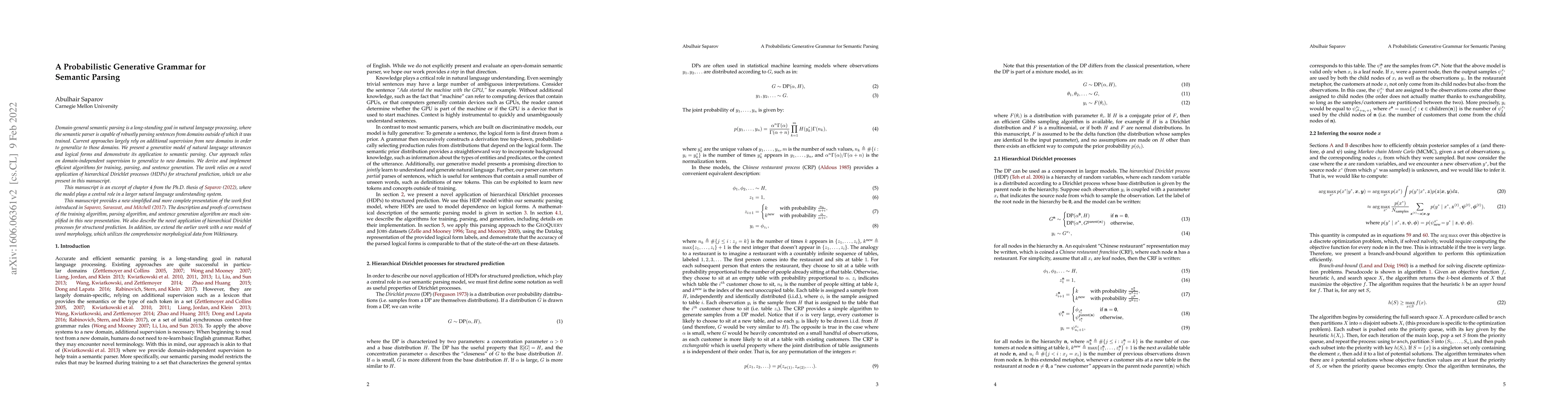 Thumbnail for A Probabilistic Generative Grammar for Semantic Parsing
