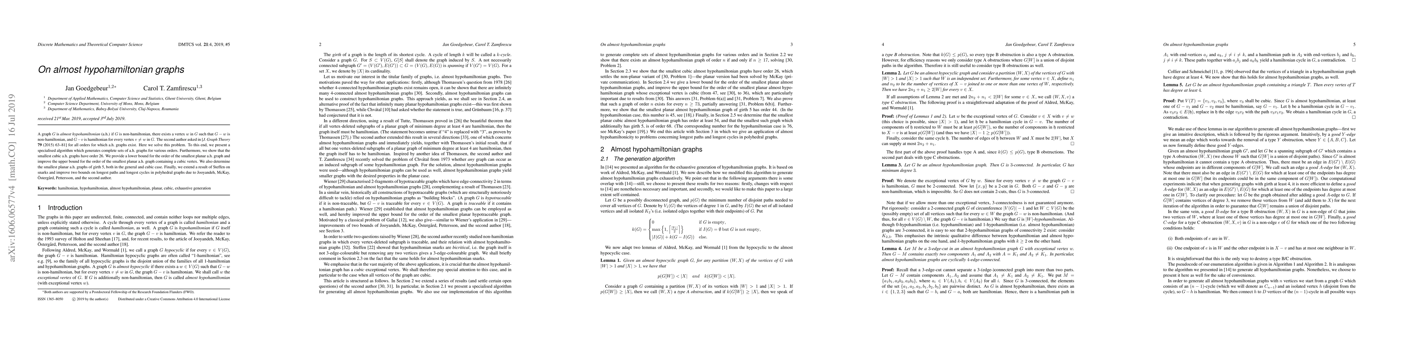 Thumbnail for On almost hypohamiltonian graphs