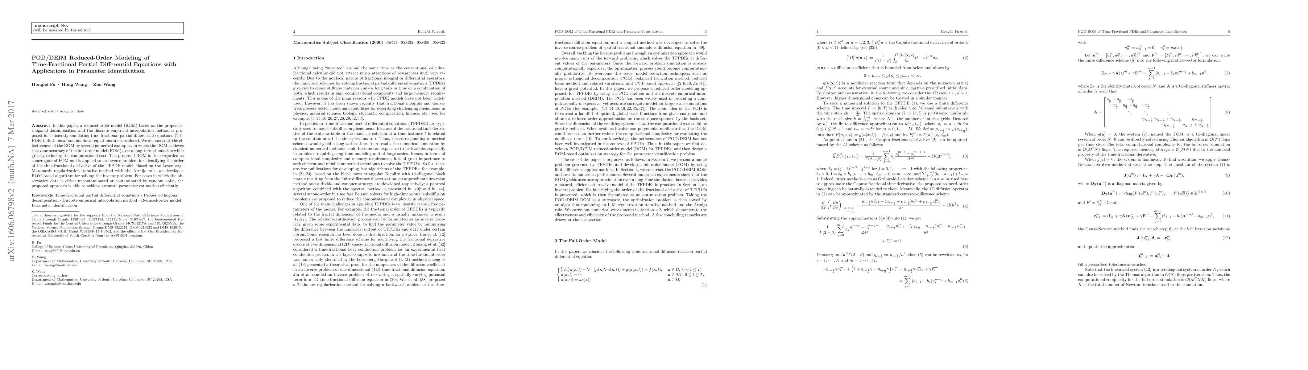 Thumbnail for POD/DEIM Reduced-Order Modeling of Time-Fractional Partial Differential
  Equations with Applications in Parameter Identification