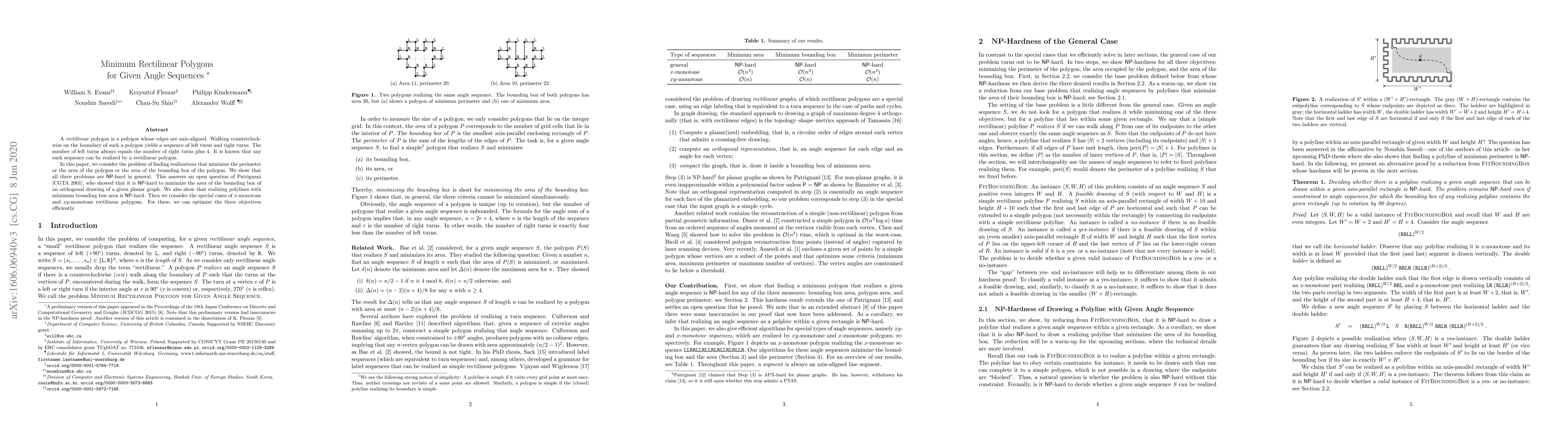 Thumbnail for Minimum Rectilinear Polygons for Given Angle Sequences