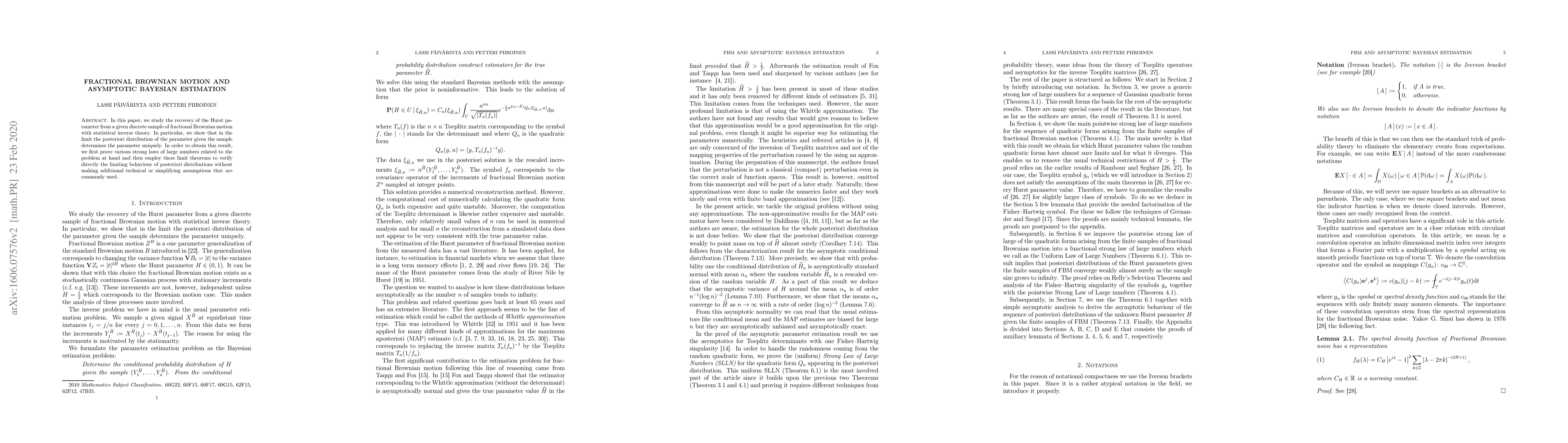 Thumbnail for Fractional Brownian motion and asymptotic Bayesian estimation