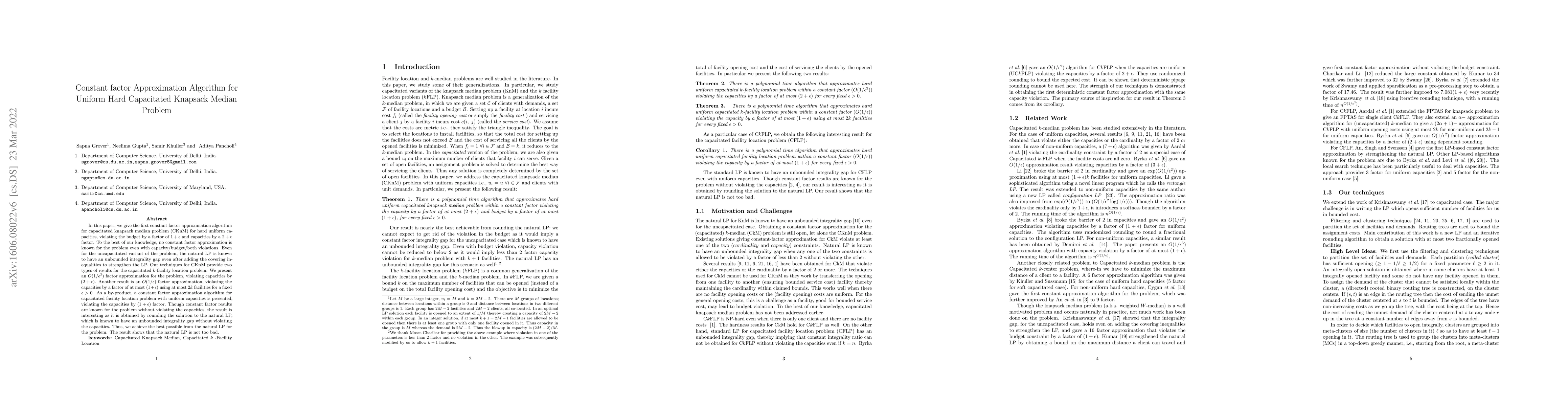 Thumbnail for Constant factor Approximation Algorithms for Uniform Hard Capacitated
  Facility Location Problems: Natural LP is not too bad