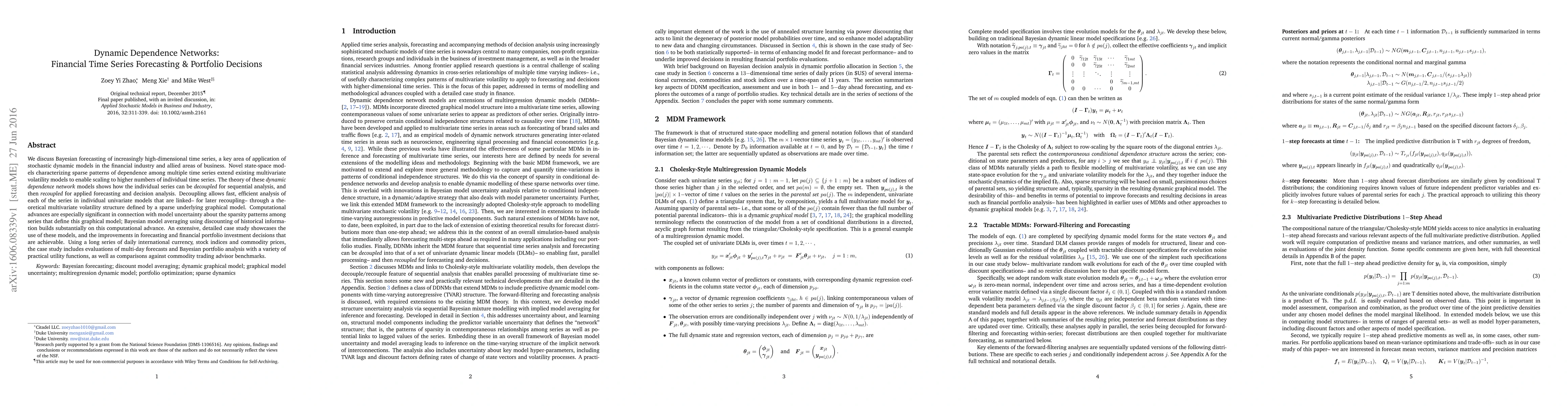 Thumbnail for Dynamic dependence networks: Financial time series forecasting and
  portfolio decisions (with discussion)