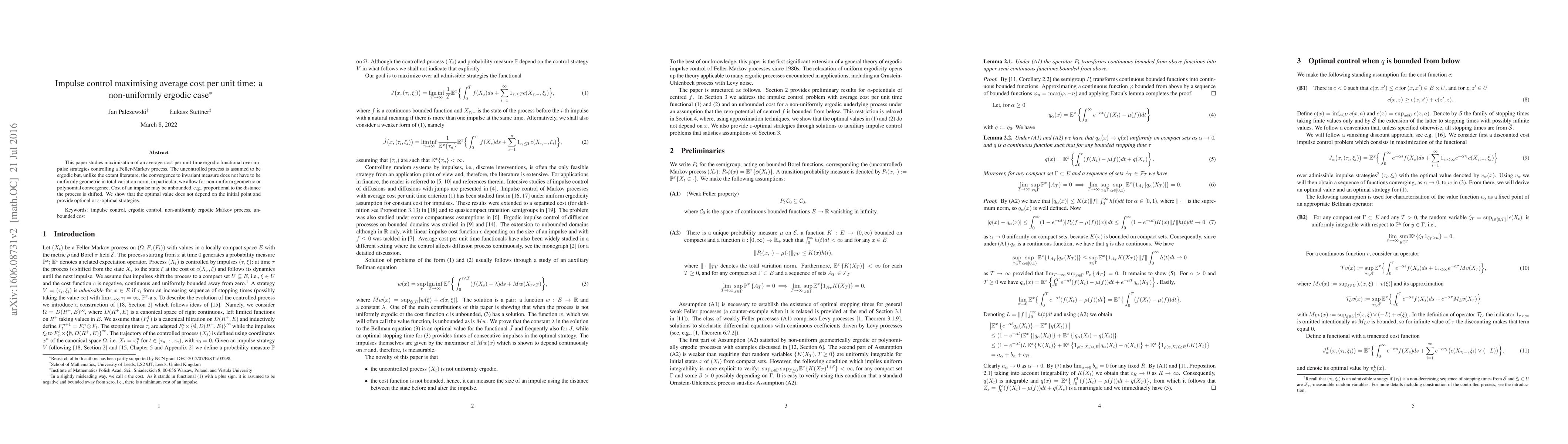 Thumbnail for Impulse control maximising average cost per unit time: a non-uniformly
  ergodic case