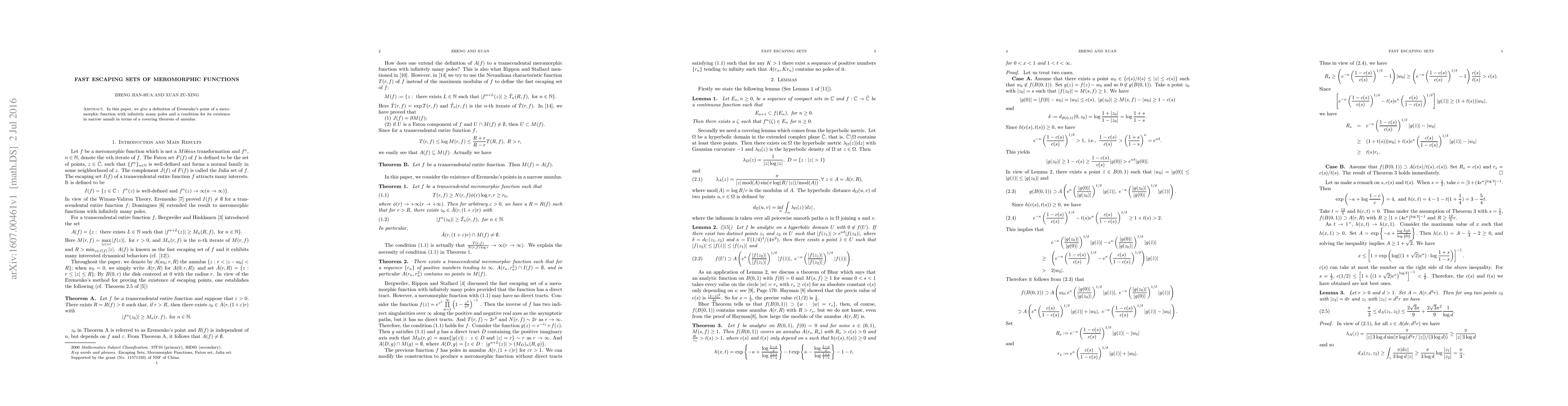 Thumbnail for Fast Escaping Sets of meromorphic functions