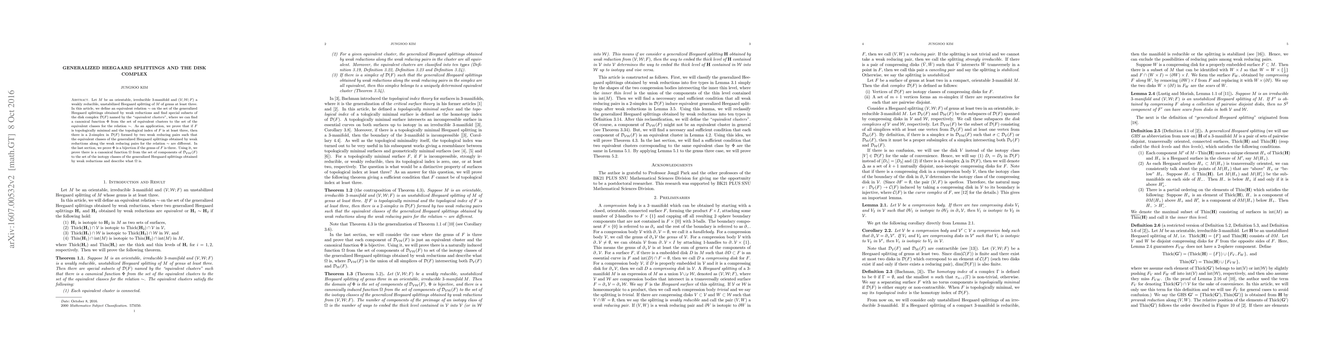Thumbnail for Generalized Heegaard splittings and the disk complex