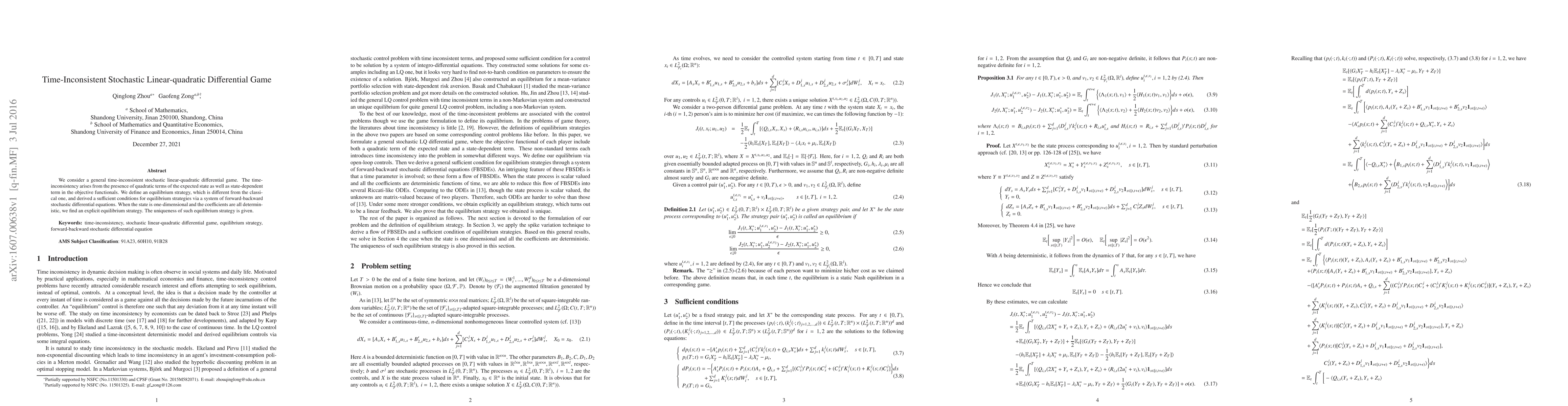 Thumbnail for Time-Inconsistent Stochastic Linear-quadratic Differential Game