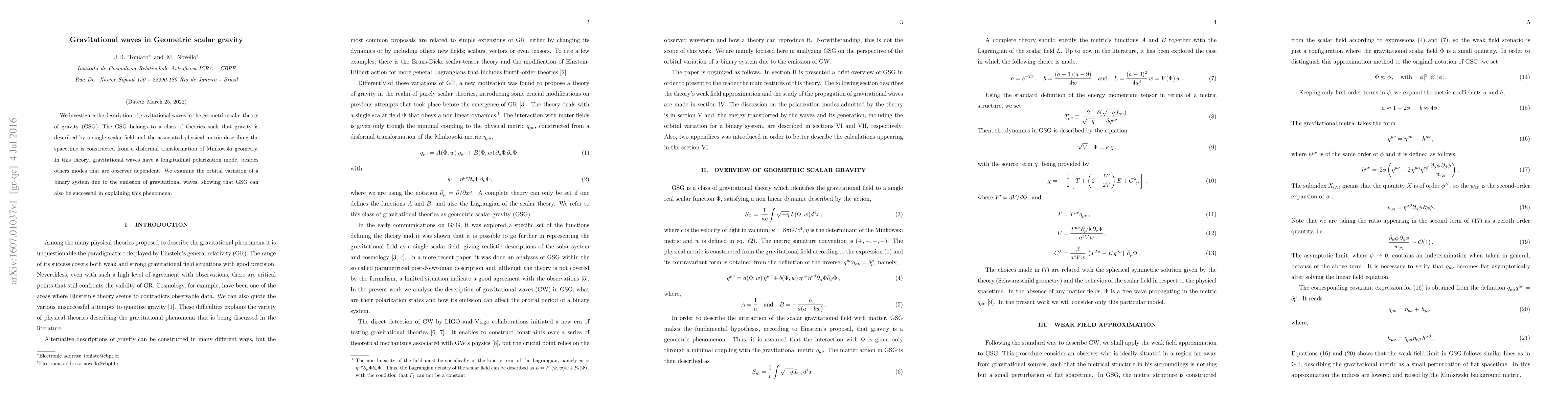 Thumbnail for Gravitational waves in geometric scalar gravity