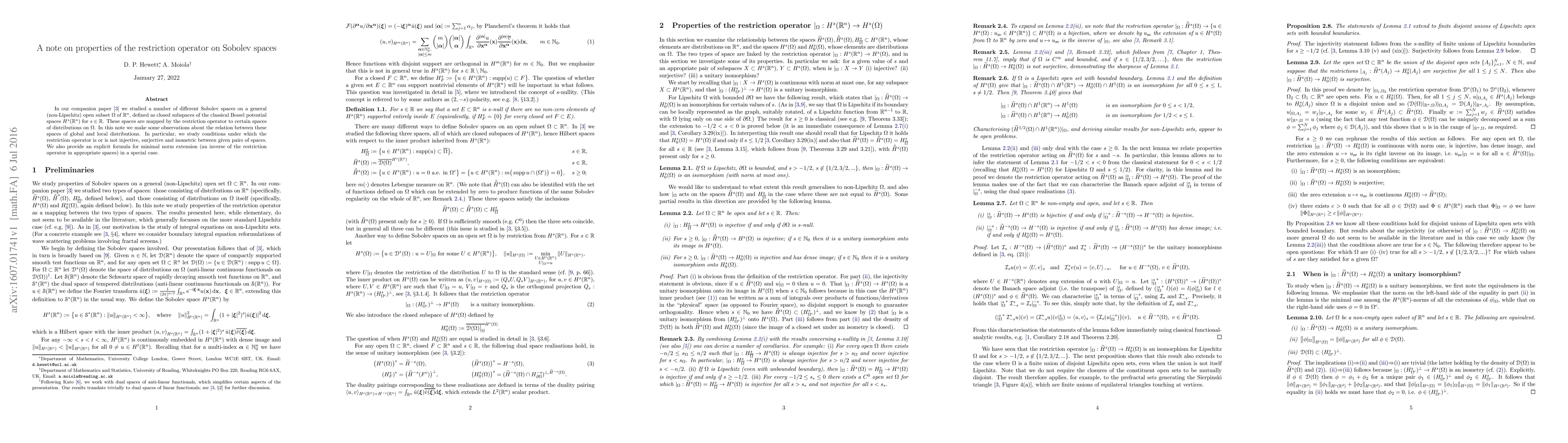 Thumbnail for A note on properties of the restriction operator on Sobolev spaces