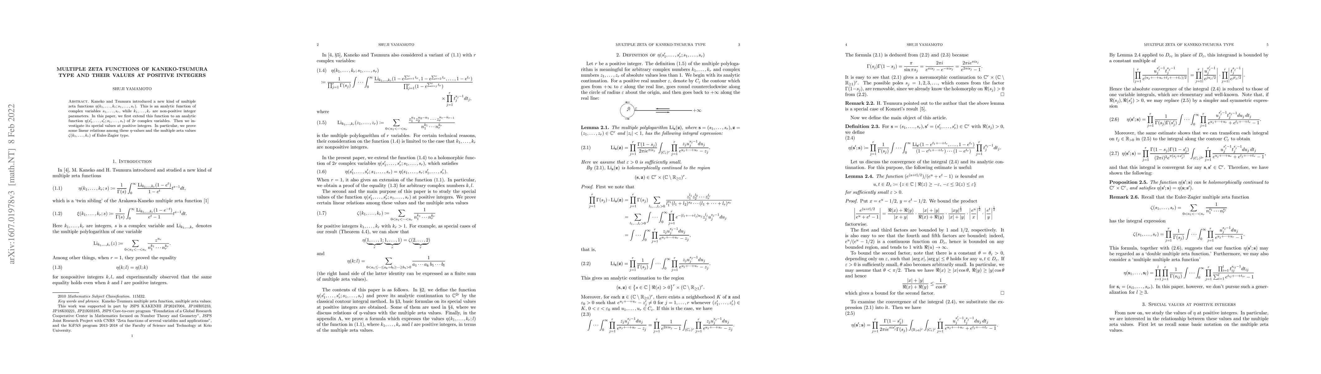 Thumbnail for Multiple zeta functions of Kaneko-Tsumura type and their values at
  positive integers